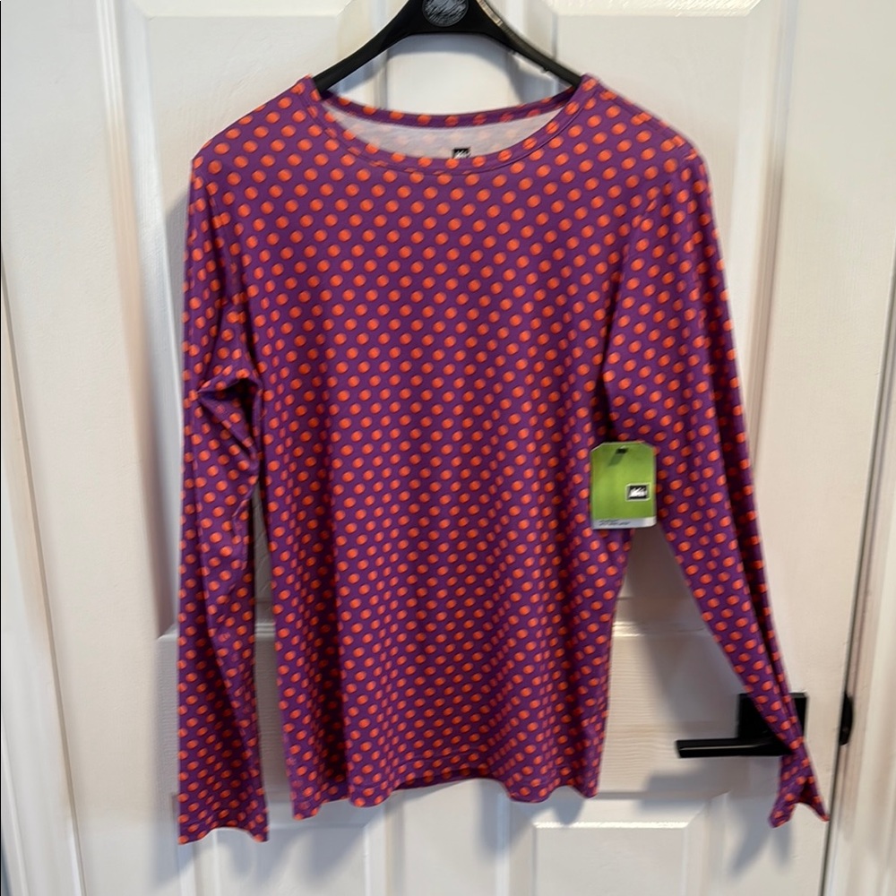 REI MTS Base Layer Midweight Purple and Orange Polka Dot Top New with Tag